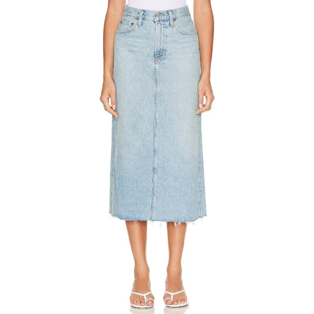 Agolde Distressed Denim Practice Della Midi Skirt Size 27